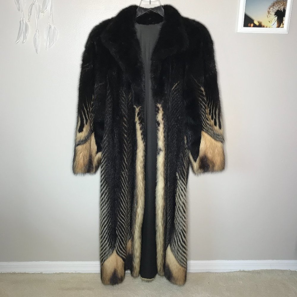 VTG Ranch Mink & Finch Full Length Fur Coat 1980's